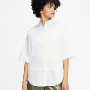 Ted Baker oversized boxy fit 3/4 length sleeve white button front shirt. Size 4